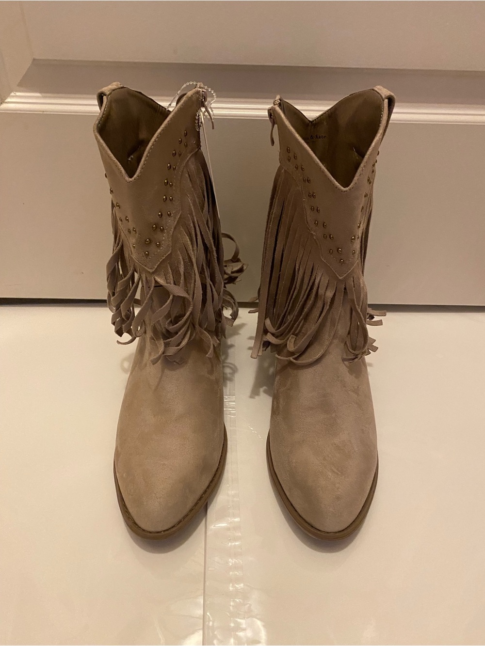 Fringe Suede Ankle Boots - Taupe